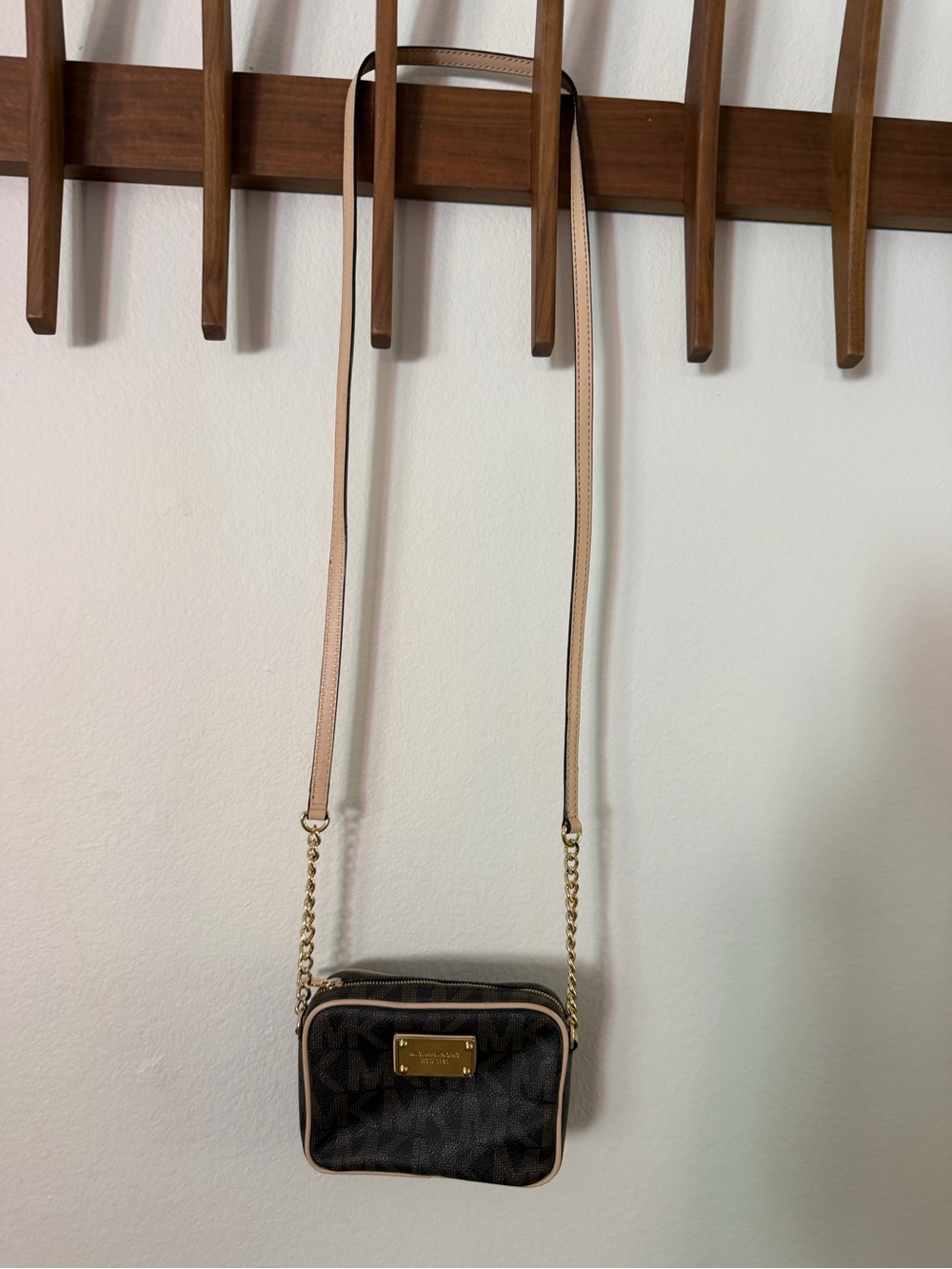 Michael Kors Brown MK Logo Crossbody with Beige Trim
